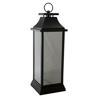 19-Inch LED Battery Operated Black Mirrored Lantern Warm White Flickering Lights