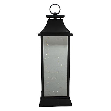 19-Inch LED Battery Operated Black Mirrored Lantern Warm White Flickering Lights