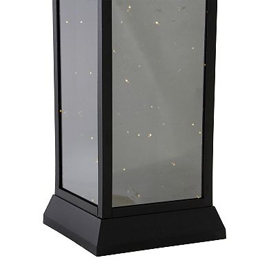 19-Inch LED Battery Operated Black Mirrored Lantern Warm White Flickering Lights