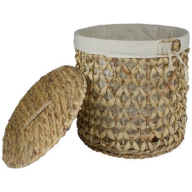 16" Natural Woven Laundry Hamper Basket with Cotton Liner and Lid