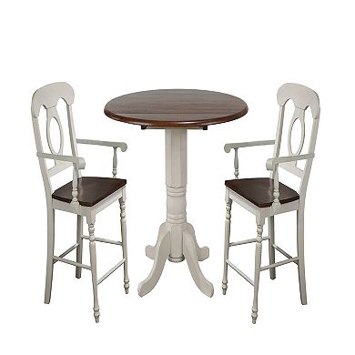Set of 2 Antique White and Brown Elegant Andrews Napoleon Comfortable Barstool with Arms  43"