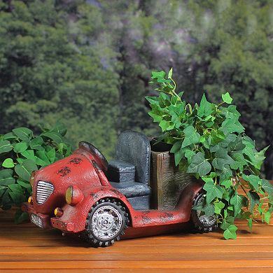 14.5" Red Vintage Car LED Lighted Solar Powered Outdoor Garden Patio Planter
