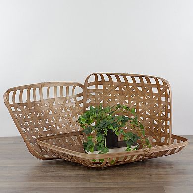 Set of 3 Brown Rectangular Lattice Tobacco Table Top Baskets