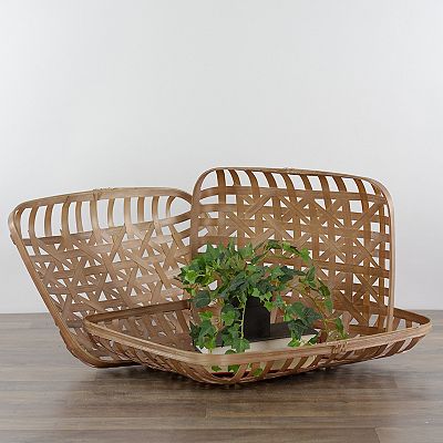 tobacco basket rectangle Set of 3 Brown Rectangular Lattice Tobacco Table Top Baskets