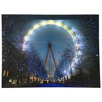 LED Lighted 'The London Eye' Giant Ferris Wheel Canvas Wall Art 11.75" x 15.75"