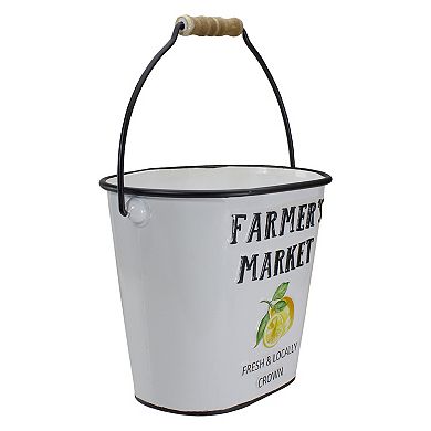 10.5" White and Black "Farmer's Market" Lemon's Metal Bucket with Handle