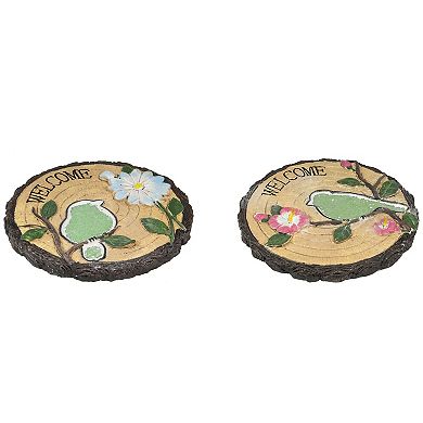 Set of 2 Welcome Birds Outdoor Floral Garden Stones 11"