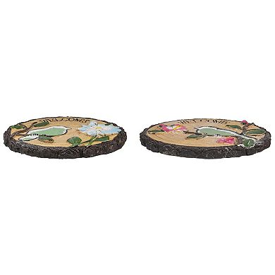Set of 2 Welcome Birds Outdoor Floral Garden Stones 11"