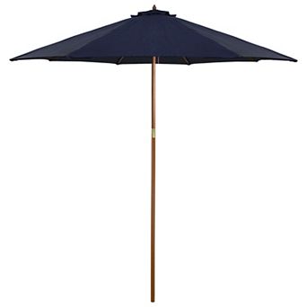 9ft Outdoor Patio Market Umbrella with Wooden Pole Navy Blue