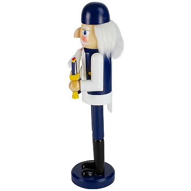 14" Blue and White Wooden Hanukkah Nutcracker with Menorah and Dreidel