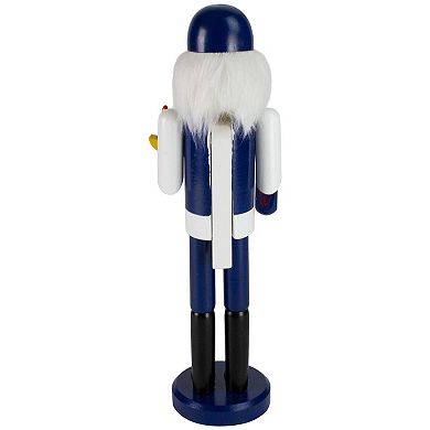 14" Blue and White Wooden Hanukkah Nutcracker with Menorah and Dreidel