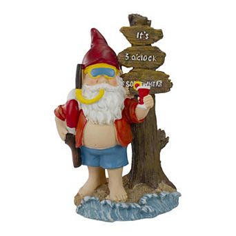 10.5" Red and Blue Beach Gnome Outdoor Garden Statue