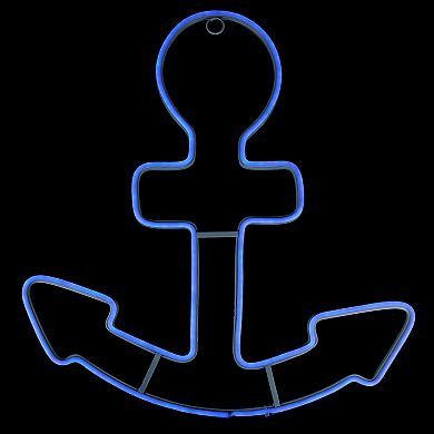 17" Neon Blue LED Lighted Anchor Window Silhouette Decor