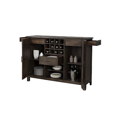 58” Brown Wooden Rectangular Buffet Server with Wine Storage