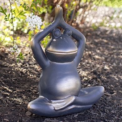 12" Yoga Frog In Prayer Position Outdoor Garden Statue