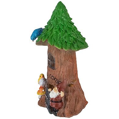 14" Solar Lighted Welcome Gnome Tree House Outdoor Garden Statue