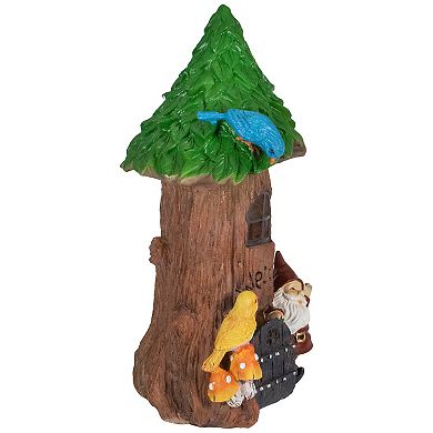 14" Solar Lighted Welcome Gnome Tree House Outdoor Garden Statue