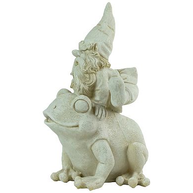 9.5" Gnome Leaping Over a Frog Outdoor Garden Statue