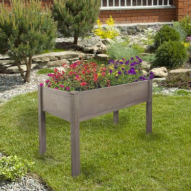 4ft Brown Wood Raised Garden Bed Planter Box with Liner