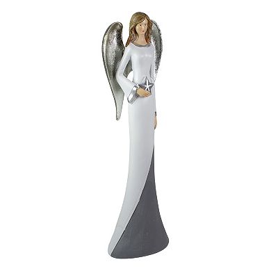 16.5" Silver and White Angel with Star Tabletop Figurine