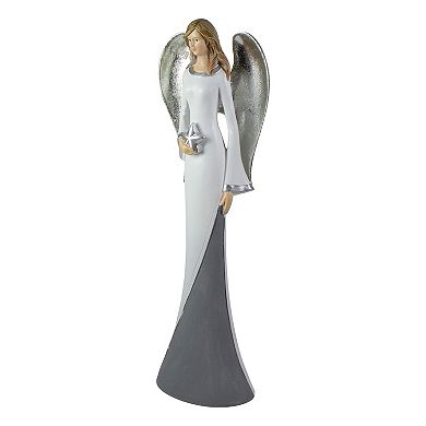 16.5" Silver and White Angel with Star Tabletop Figurine