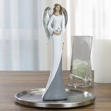 16.5" Silver and White Angel with Star Tabletop Figurine