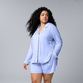 Plus Size Simply Vera Vera Wang 2 pc Basic Luxury Long Sleeve Notch Pajama Top & Pajama Boxer Shorts Set