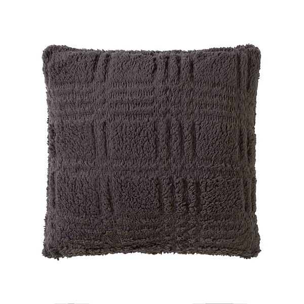 Cuddl Duds® Plaid Cutout Faux Shearling Throw Pillow - Gray