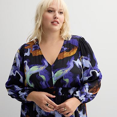 Plus Size Nine West V-Neck Midi Dress