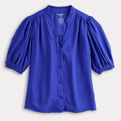 Women's Nine West Adaptive Short Sleeve Button Down Ruffle Shirt