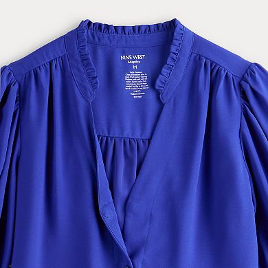 Women's Nine West Adaptive Short Sleeve Button Down Ruffle Shirt