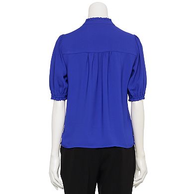 Women's Nine West Adaptive Short Sleeve Button Down Ruffle Shirt