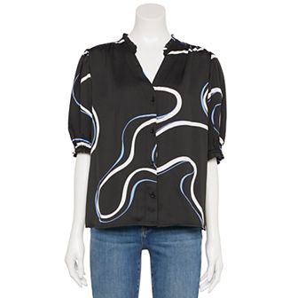 Women's Nine West Adaptive Short Sleeve Button Down Ruffle Shirt