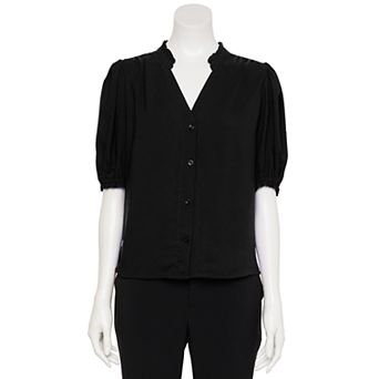 Women's Nine West Adaptive Short Sleeve Button Down Ruffle Shirt