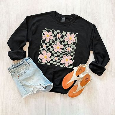 Simply Sage Market Wavy Checkered Flowers Sweatshirt