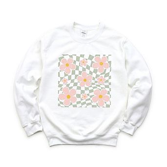 Simply Sage Market Wavy Checkered Flowers Sweatshirt