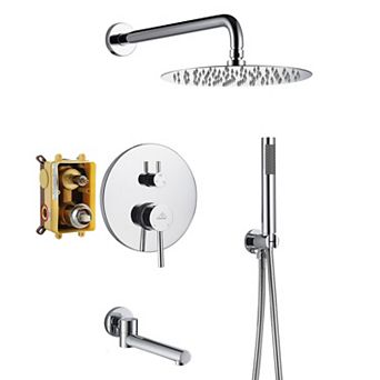 Casainc 10" Round Wall Mounted Shower System Set Handheld Spray & Bathtub Spout