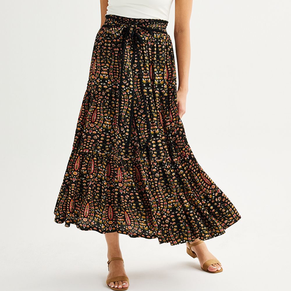 Women s Farmers Market Printed Flare Tiered Maxi Skirt