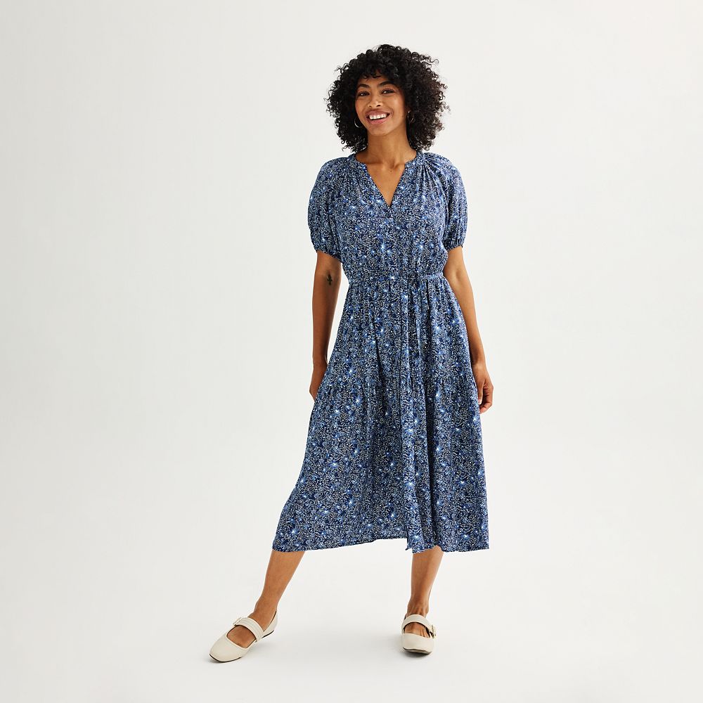 sonoma cotton dresses Women's Sonoma Goods For Life A-Line Midi Shirt Dress, Size: XXL, Lemon Sorbet Stripe
