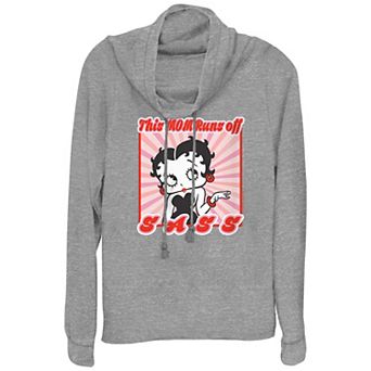 Women's Betty Boop My Mom Runs Off Sass Cowlneck Graphic Lightweight Long Sleeve