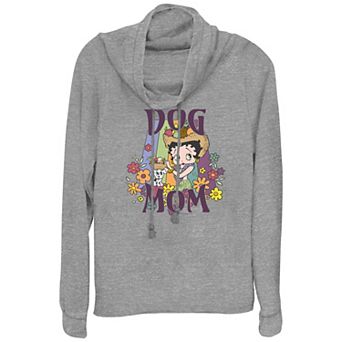 Women's Betty Boop Dog Mom Cowlneck Graphic Lightweight Long Sleeve