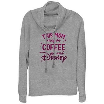 Disney's This Mom Runs On Coffee And Disney Women's Cowlneck Graphic Lightweight Long Sleeve