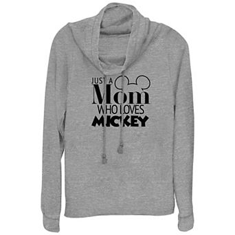 Disney's Mickey Mouse Just A Mom Who Loves Mickey Women's Cowlneck Graphic Lightweight Long Sleeve