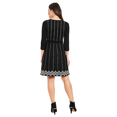 Women's London Times Jewel Neck Fit-&-Flare Sweater Dress