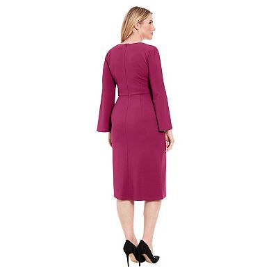 Women's London Times Flare Sleeve V-Neck Side Twist Sheath Dress