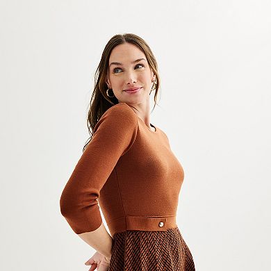 Women's London Times Pleated Fit & Flare Sweater Dress
