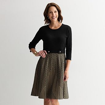 Women's London Times Pleated Fit & Flare Sweater Dress