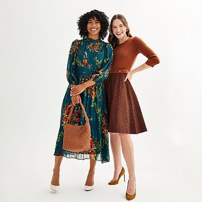 Women's London Times Pleated Fit & Flare Sweater Dress