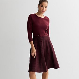 Women's London Times Pleated Fit & Flare Sweater Dress