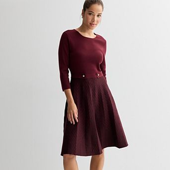 Women's London Times Pleated Fit & Flare Sweater Dress